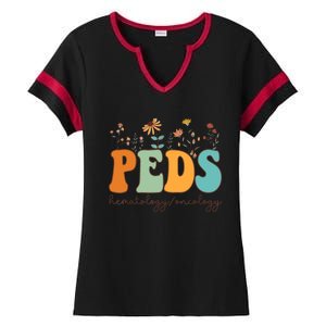 Pediatric Hematology Oncology Nurse Retro Groovy Wildflowers Ladies Halftime Notch Neck Tee