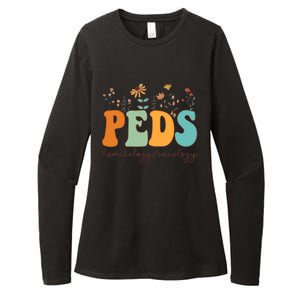 Pediatric Hematology Oncology Nurse Retro Groovy Wildflowers Womens CVC Long Sleeve Shirt