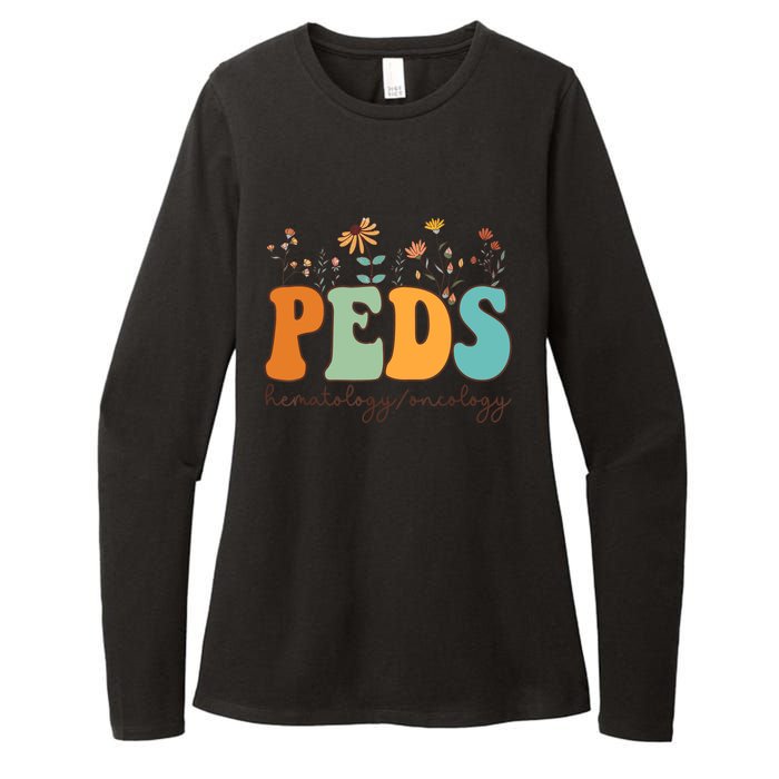 Pediatric Hematology Oncology Nurse Retro Groovy Wildflowers Womens CVC Long Sleeve Shirt