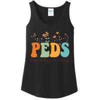 Pediatric Hematology Oncology Nurse Retro Groovy Wildflowers Ladies Essential Tank