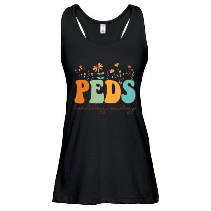 Pediatric Hematology Oncology Nurse Retro Groovy Wildflowers Ladies Essential Flowy Tank