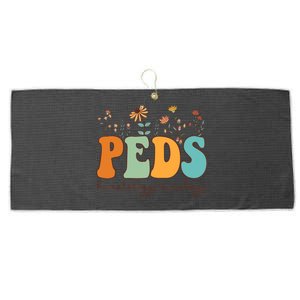 Pediatric Hematology Oncology Nurse Retro Groovy Wildflowers Large Microfiber Waffle Golf Towel