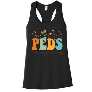 Pediatric Hematology Oncology Nurse Retro Groovy Wildflowers Women's Racerback Tank