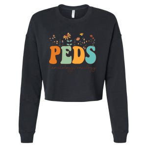 Pediatric Hematology Oncology Nurse Retro Groovy Wildflowers Cropped Pullover Crew