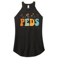 Pediatric Hematology Oncology Nurse Retro Groovy Wildflowers Women's Perfect Tri Rocker Tank