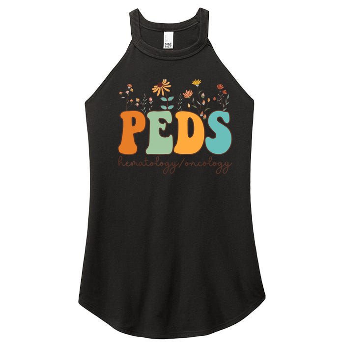 Pediatric Hematology Oncology Nurse Retro Groovy Wildflowers Women's Perfect Tri Rocker Tank