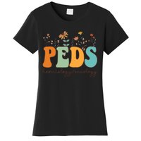 Pediatric Hematology Oncology Nurse Retro Groovy Wildflowers Women's T-Shirt