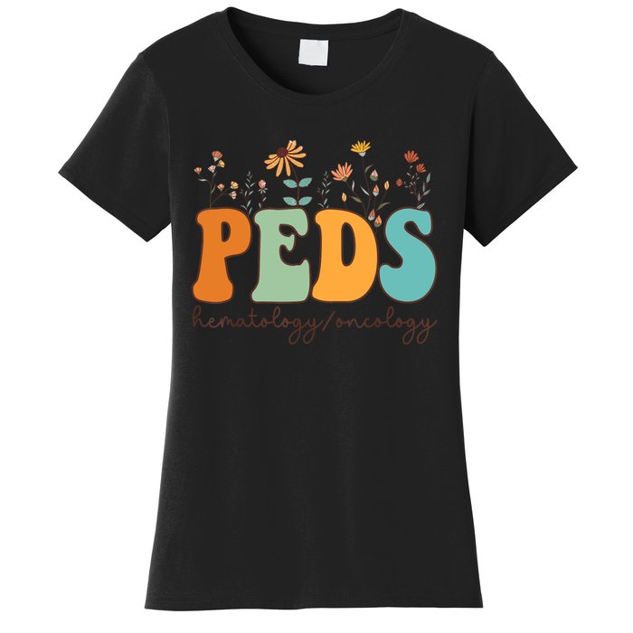 Pediatric Hematology Oncology Nurse Retro Groovy Wildflowers Women's T-Shirt