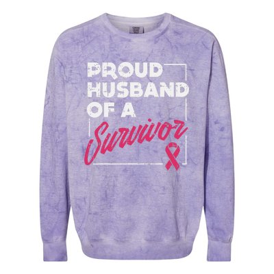 Proud Husband Of Survivor Breast Cancer Awareness Gift Colorblast Crewneck Sweatshirt