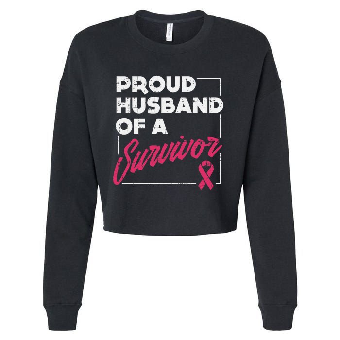 Proud Husband Of Survivor Breast Cancer Awareness Gift Cropped Pullover Crew