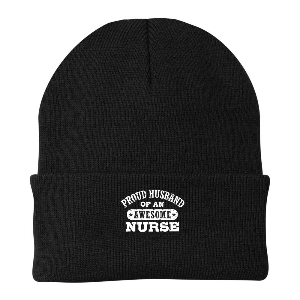 Proud Husband Of An Awesome Nurse Positive Message Beanie