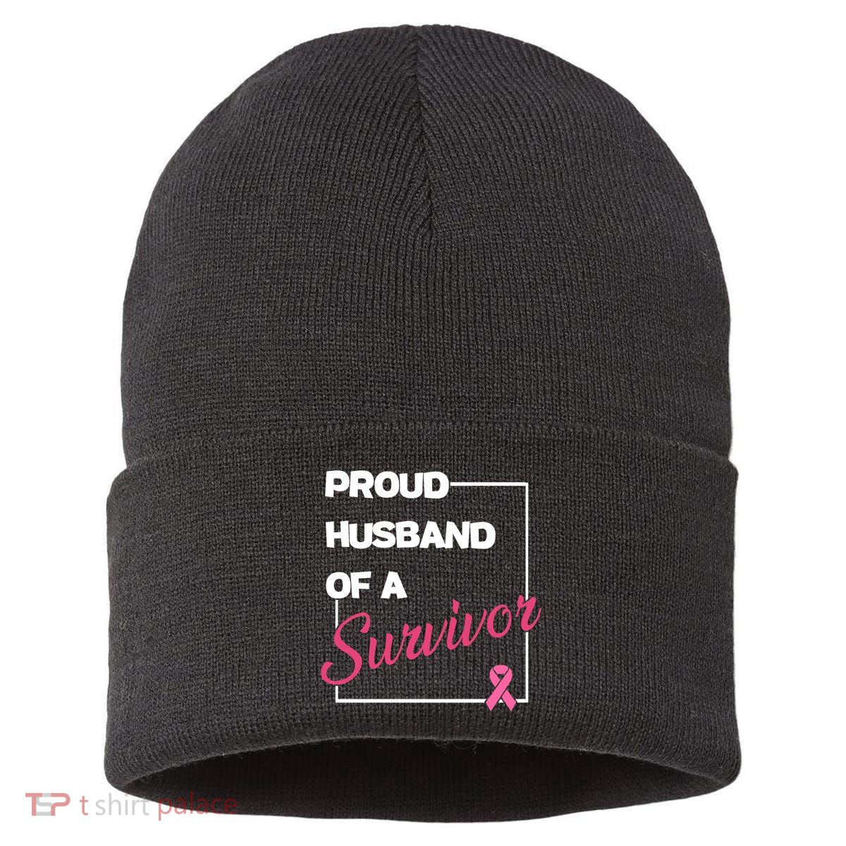 Proud Husband Of A Survivor Breast Cancer Awareness Sustainable Knit Beanie