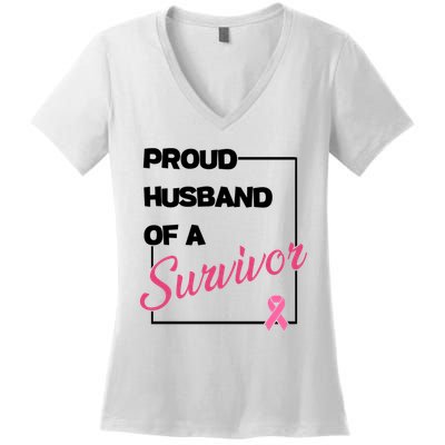 Proud Husband Of A Survivor Breast Cancer Awareness Women's V-Neck T-Shirt