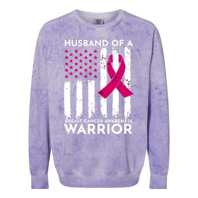 Pink Husband Of A Breast Cancer Awareness  Month Warrior Colorblast Crewneck Sweatshirt