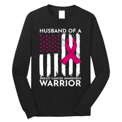 Pink Husband Of A Breast Cancer Awareness  Month Warrior Long Sleeve Shirt