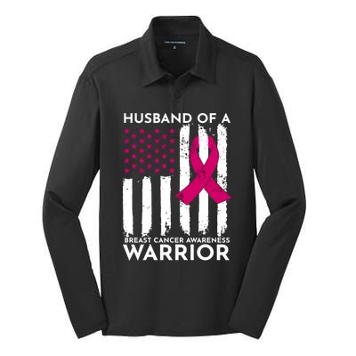 Pink Husband Of A Breast Cancer Awareness  Month Warrior Silk Touch Performance Long Sleeve Polo