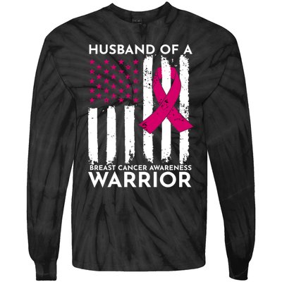 Pink Husband Of A Breast Cancer Awareness  Month Warrior Tie-Dye Long Sleeve Shirt