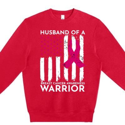 Pink Husband Of A Breast Cancer Awareness  Month Warrior Premium Crewneck Sweatshirt