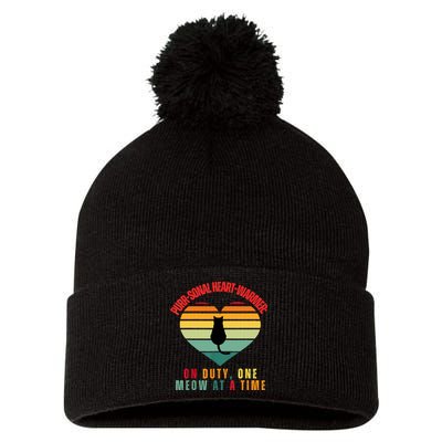 Purrsonal HeartWarmer On Duty, One Meow At A Time Pom Pom 12in Knit Beanie