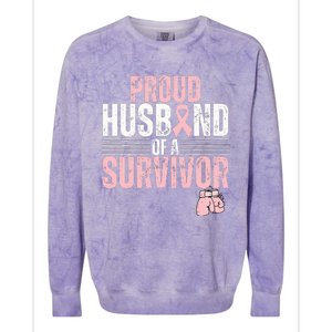 Proud Husband Of Survivor Breast Cancer Survivor Awareness Colorblast Crewneck Sweatshirt