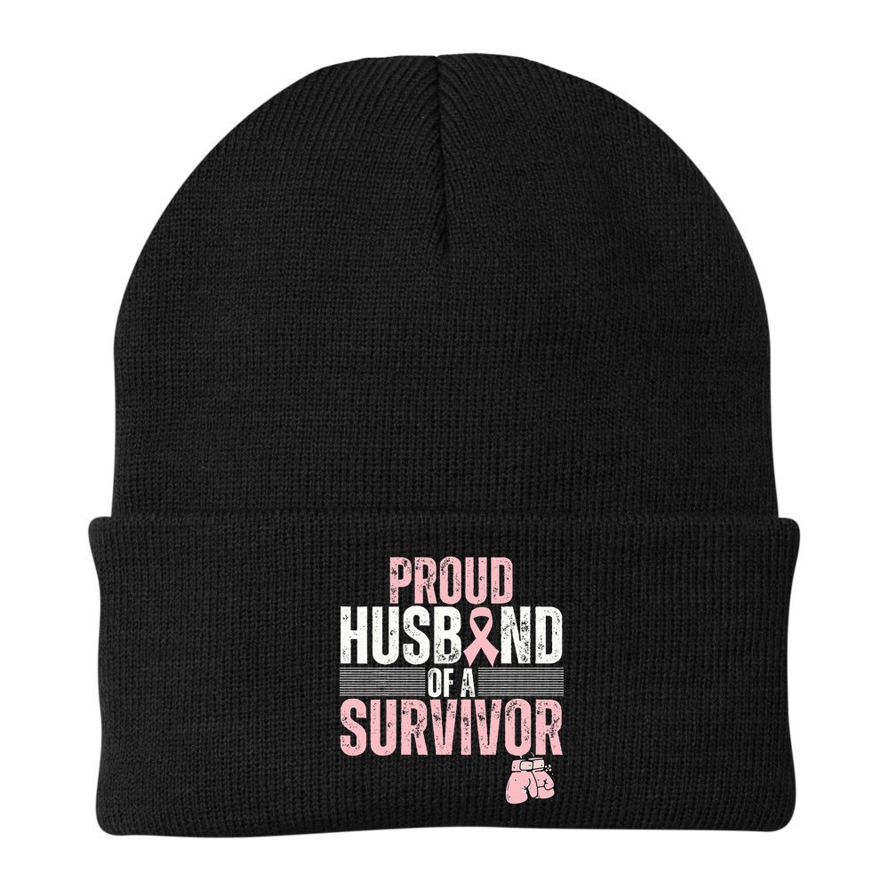 Proud Husband Of Survivor Breast Cancer Survivor Awareness Beanie