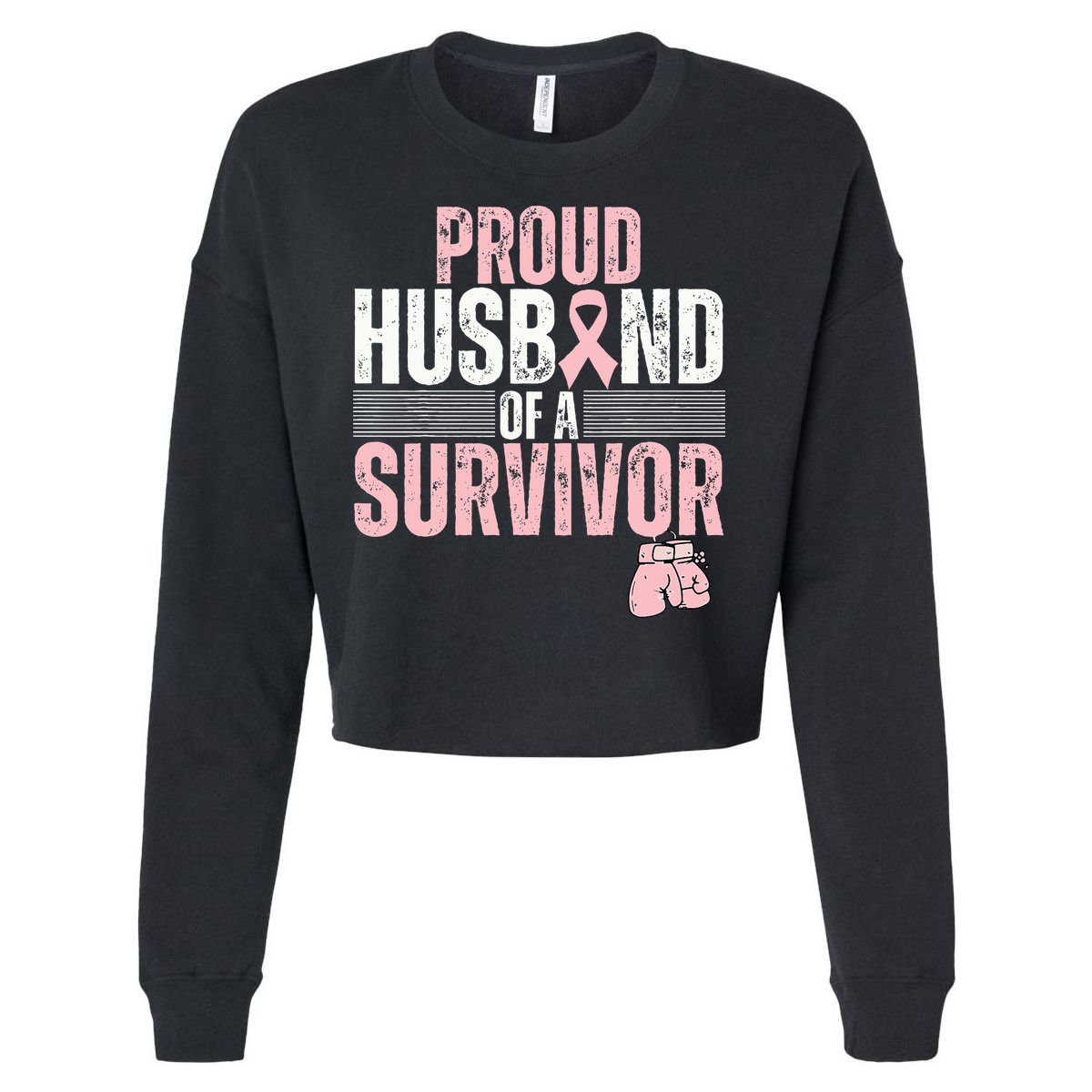 Proud Husband Of Survivor Breast Cancer Survivor Awareness Cropped Pullover Crew