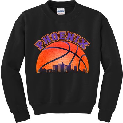 Phoenix Arizona Basketball City Skyline Kids Sweatshirt