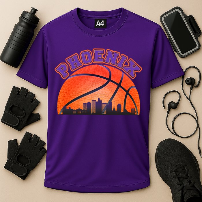 Phoenix Arizona Basketball City Skyline Cooling Performance Crew T-Shirt