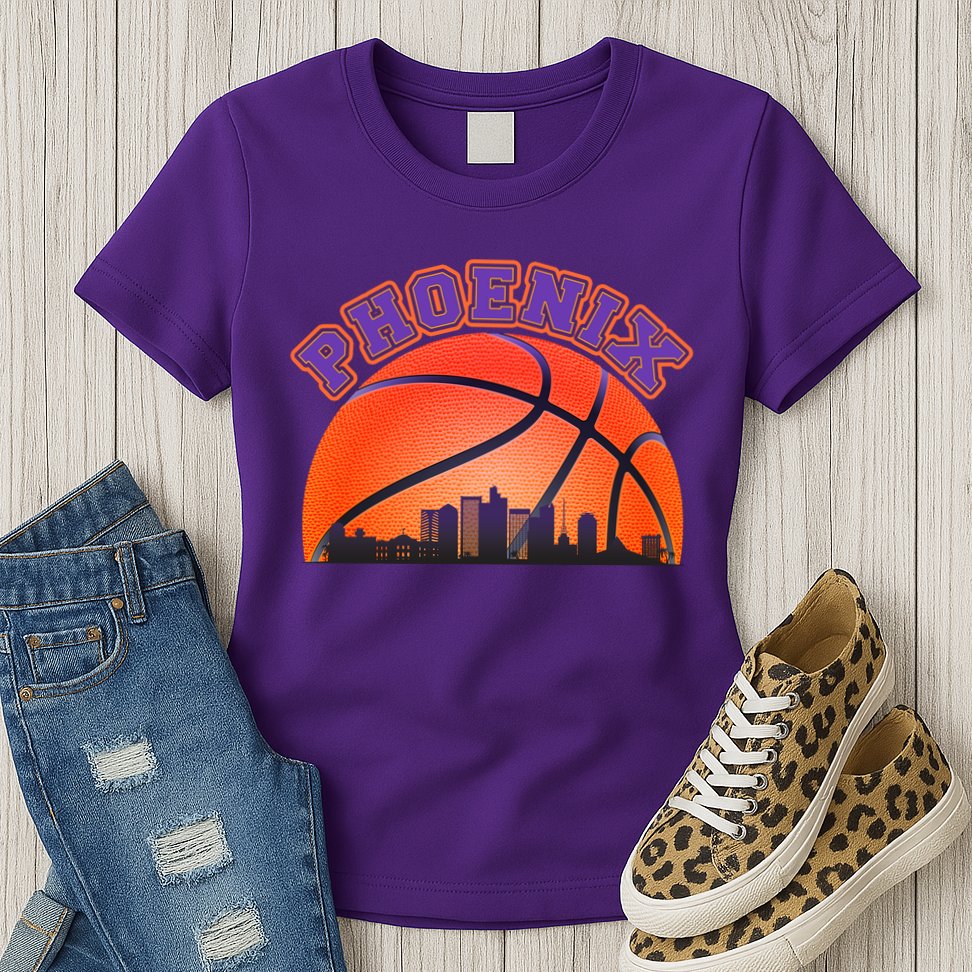 Phoenix Arizona Basketball City Skyline Womens T-Shirt