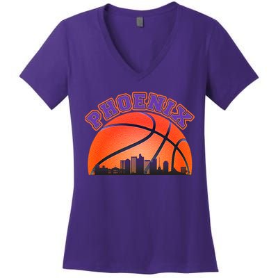 Phoenix Arizona Basketball City Skyline Women's V-Neck T-Shirt