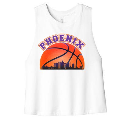 Phoenix Arizona Basketball City Skyline Women's Racerback Cropped Tank