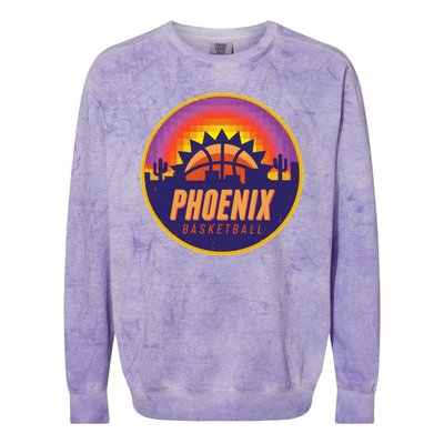 Phoenix Basketball Retro Logo Pixel Sunset Colorblast Crewneck Sweatshirt