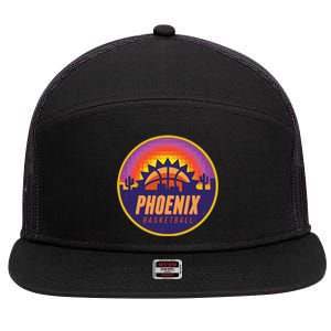 Phoenix Basketball Retro Logo Pixel Sunset 7 Panel Mesh Trucker Snapback Hat