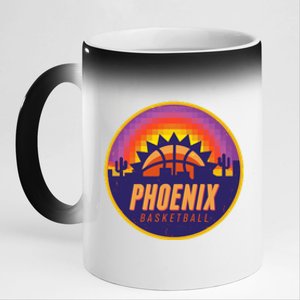 Phoenix Basketball Retro Logo Pixel Sunset 11oz Black Color Changing Mug