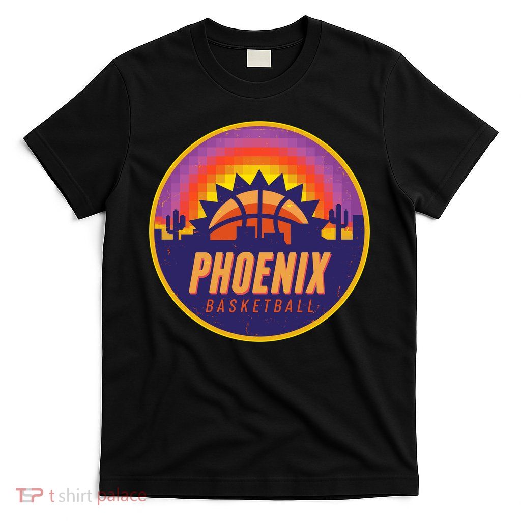 Phoenix Basketball Retro Logo Pixel Sunset T-Shirt