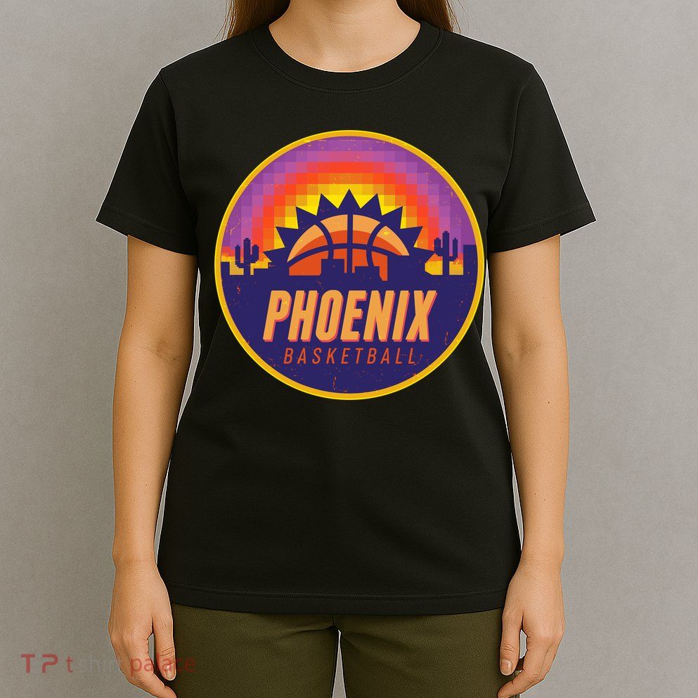 Phoenix Basketball Retro Logo Pixel Sunset T-Shirt