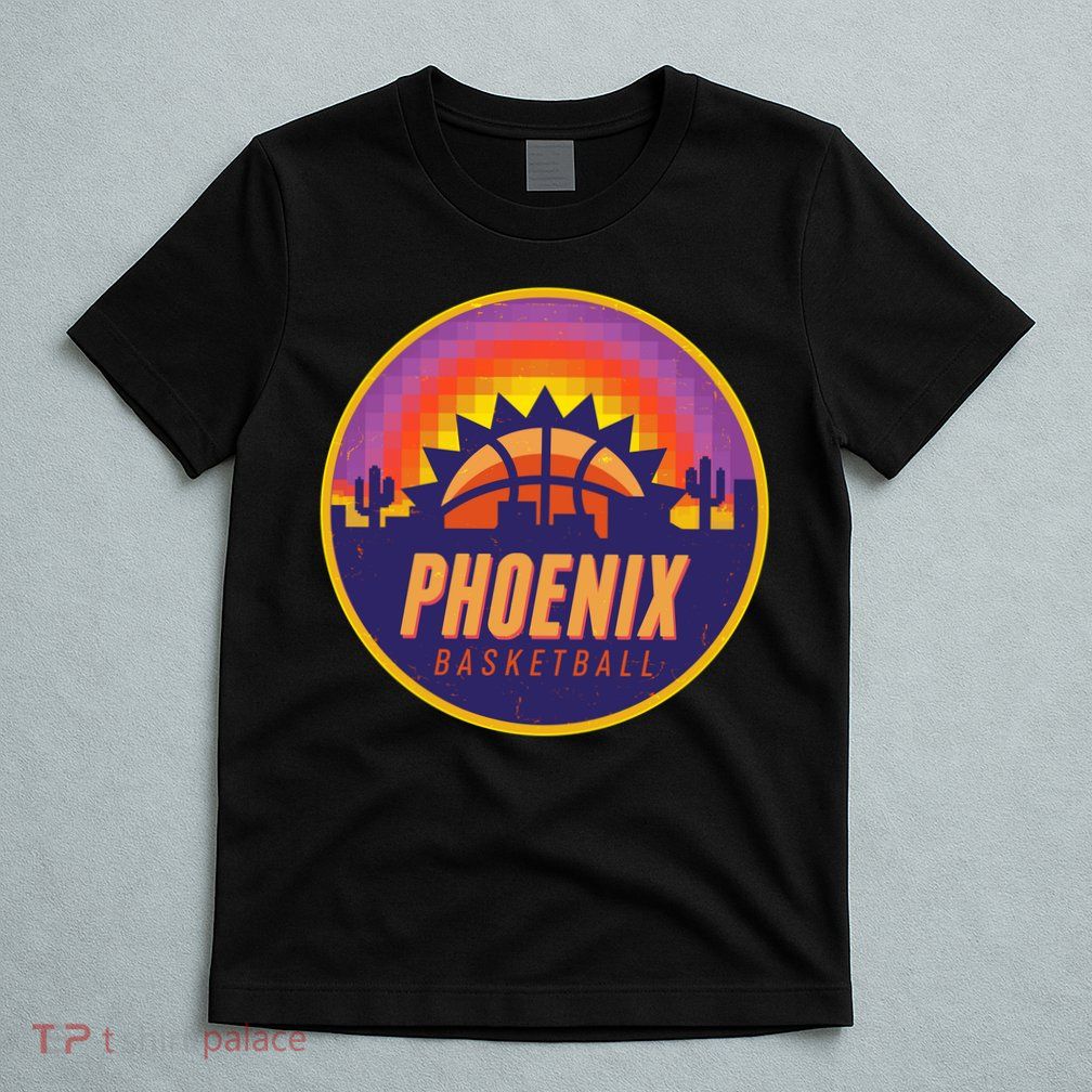 Phoenix Basketball Retro Logo Pixel Sunset T-Shirt