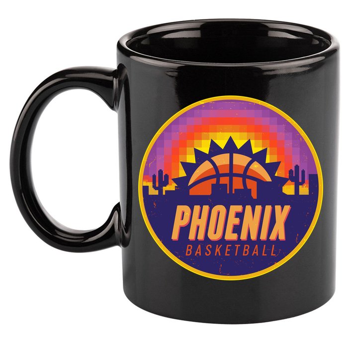 Phoenix Basketball Retro Logo Pixel Sunset 11oz C Handle Ceramic Mug