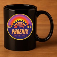 Phoenix Basketball Retro Logo Pixel Sunset 11oz C Handle Ceramic Mug