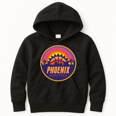 Phoenix Basketball Retro Logo Pixel Sunset Kids Hoodie