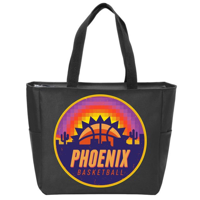 Phoenix Basketball Retro Logo Pixel Sunset Zip Tote Bag