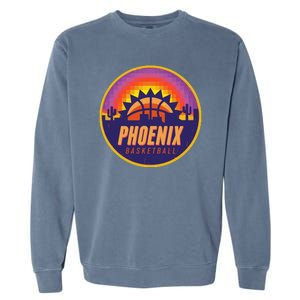 Phoenix Basketball Retro Logo Pixel Sunset Garment-Dyed Sweatshirt