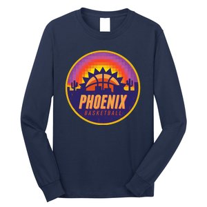 Phoenix Basketball Retro Logo Pixel Sunset Long Sleeve Shirt