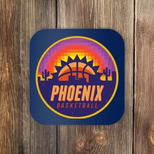 Phoenix Basketball Retro Logo Pixel Sunset Coaster