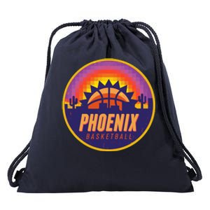 Phoenix Basketball Retro Logo Pixel Sunset Drawstring Bag