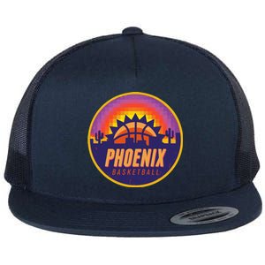 Phoenix Basketball Retro Logo Pixel Sunset Flat Bill Trucker Hat