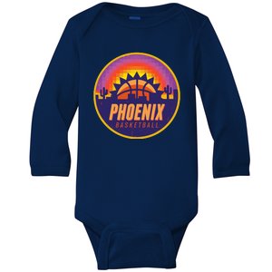 Phoenix Basketball Retro Logo Pixel Sunset Baby Long Sleeve Bodysuit