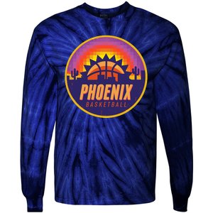 Phoenix Basketball Retro Logo Pixel Sunset Tie-Dye Long Sleeve Shirt