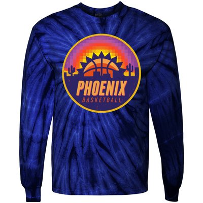 Phoenix Basketball Retro Logo Pixel Sunset Tie-Dye Long Sleeve Shirt