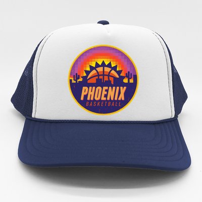 Phoenix Basketball Retro Logo Pixel Sunset Trucker Hat